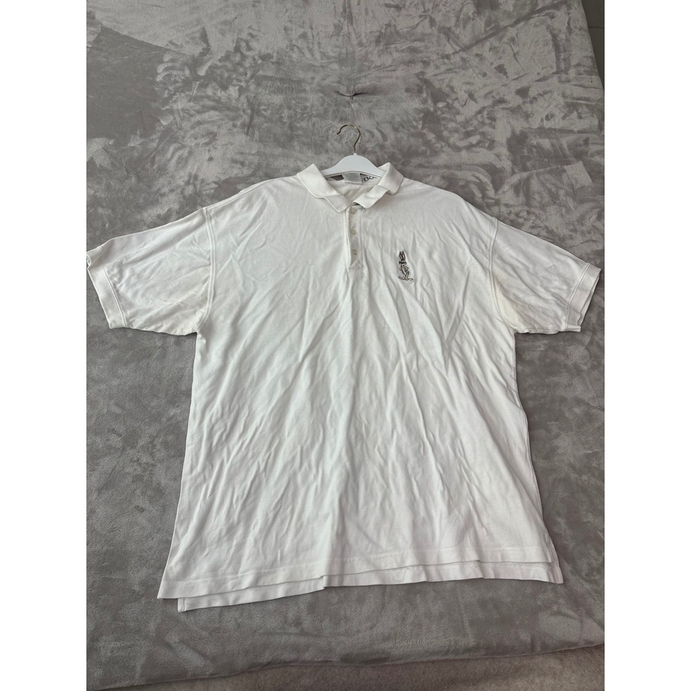 Vintage Warner Bros Studio Store Bugs Bunny White Pique Polo Shirt Mens XL